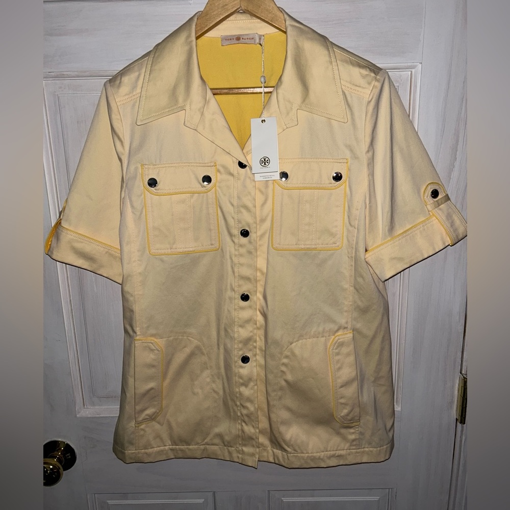 Tory Burch Yellow Cotton Twill Safari Shirt NWT Size 10
